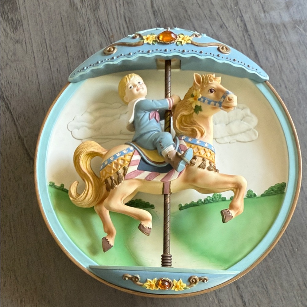 Vintage Carousel Horse Wall Plaque - Pastel Blue & Gold